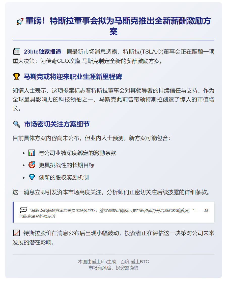 特斯拉拟为马斯克制定新薪酬方案