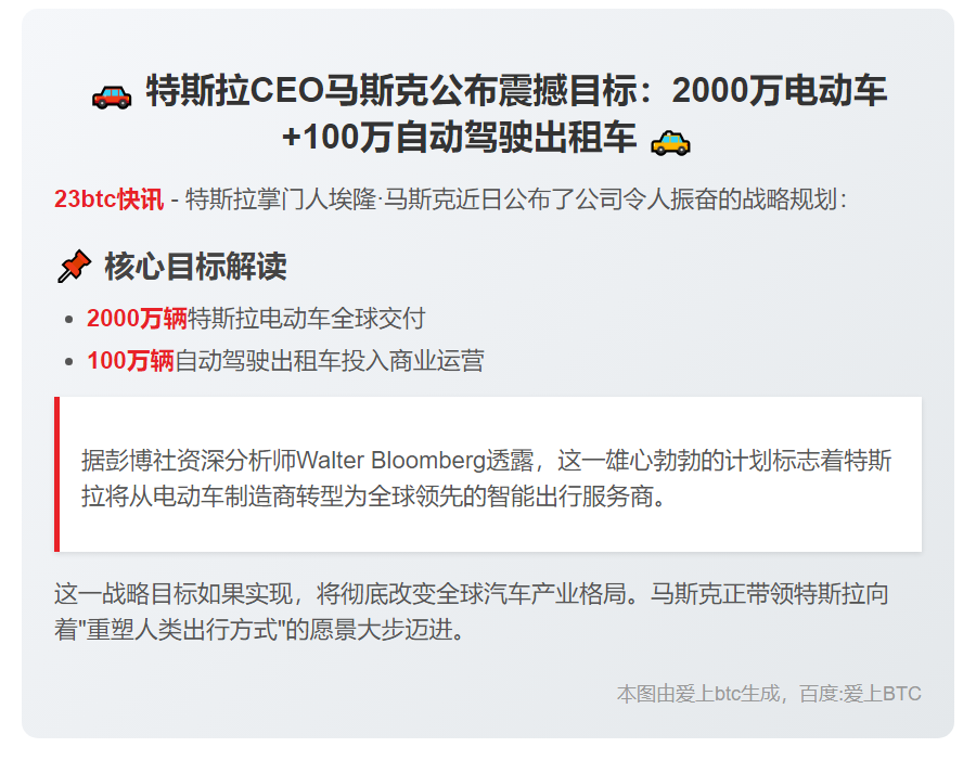 特斯拉计划交付2000万辆车和100万辆自动驾驶出租车