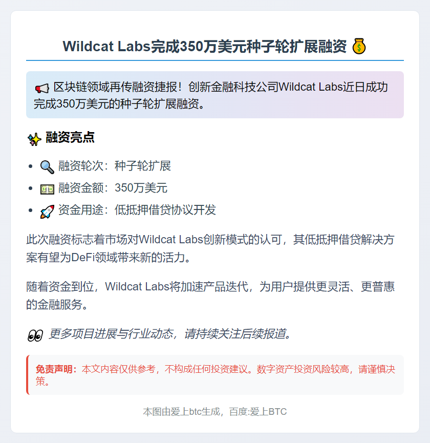 Wildcat Labs在种子轮扩展融资中筹集350万美元