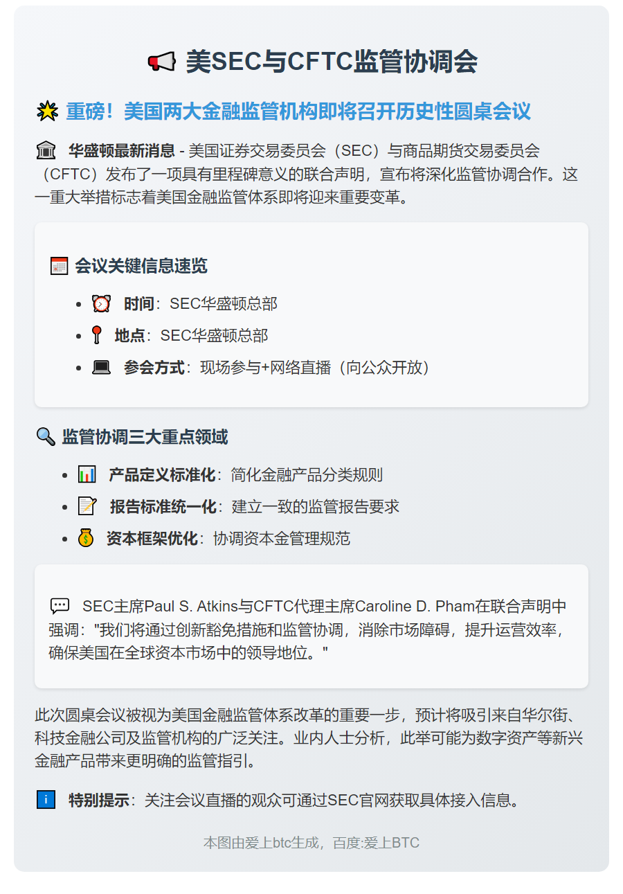 美SEC与CFTC9月29日召开监管协调会