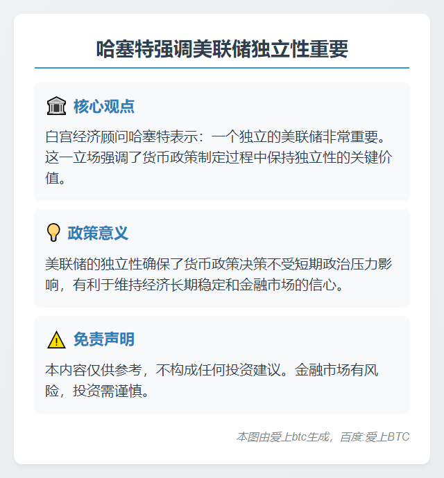 哈塞特强调美联储独立性重要