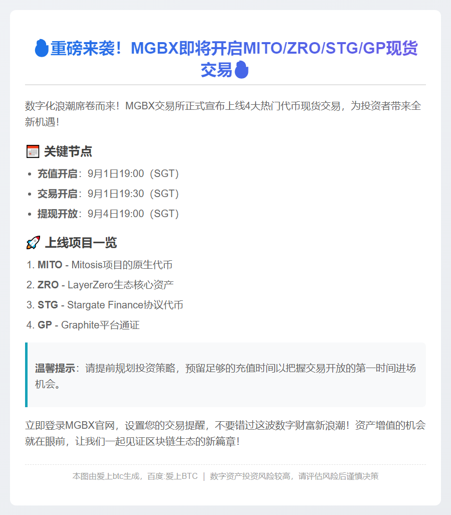 MGBX上线MITO等四币现货交易