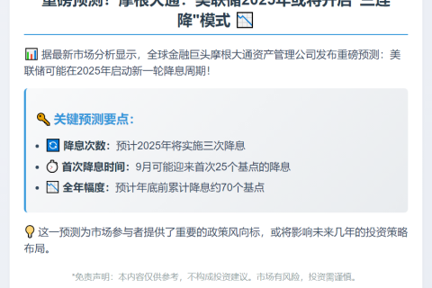 摩根大通：美联储2025年或降息三次
