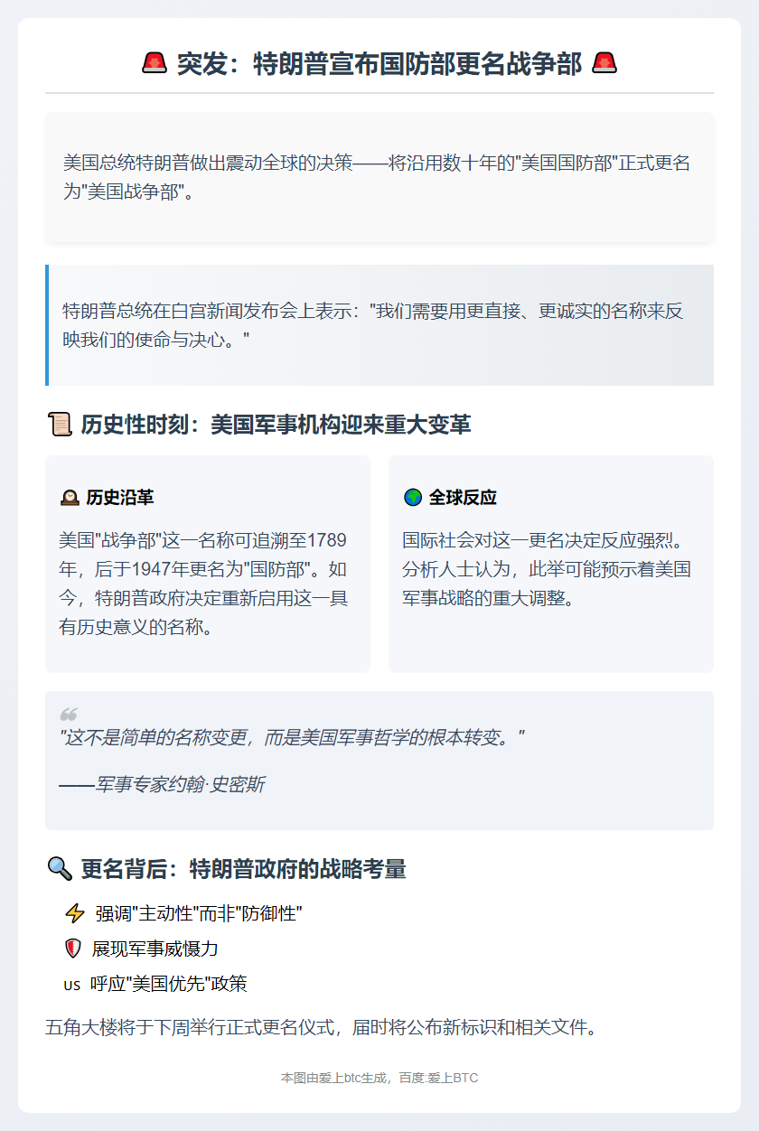 特朗普拟将国防部改名战争部