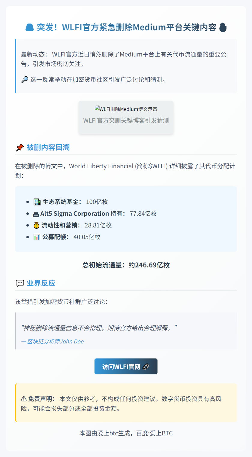 WLFI删除Medium流通量博客