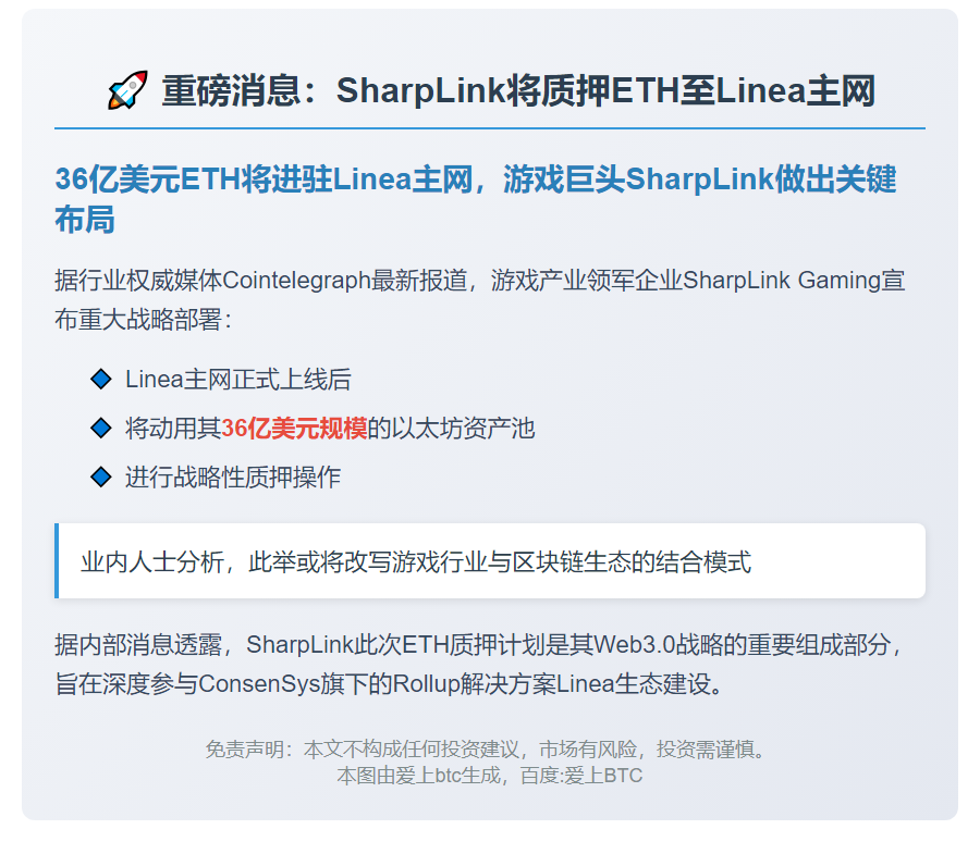 SharpLink将质押ETH至Linea主网