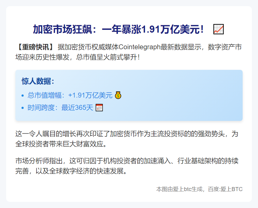 加密市值一年激增1.91万亿美元