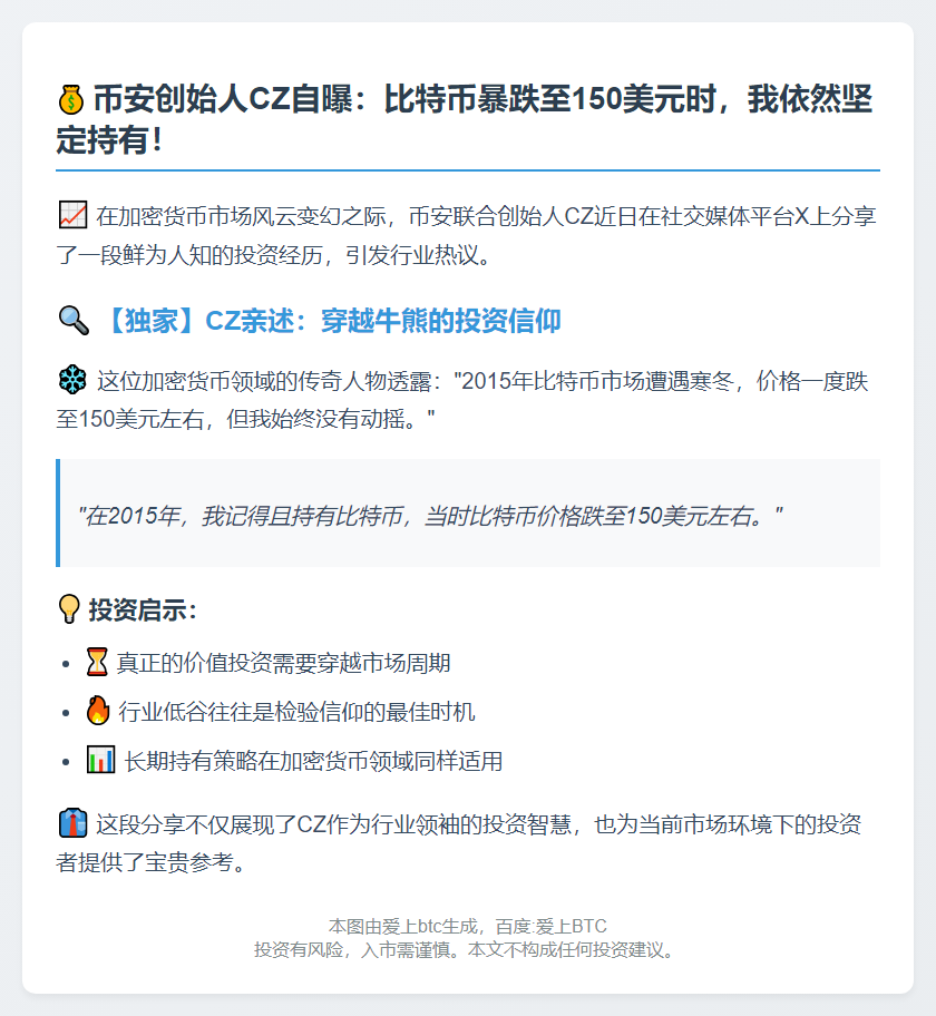 CZ：曾坚守BTC至150美元
