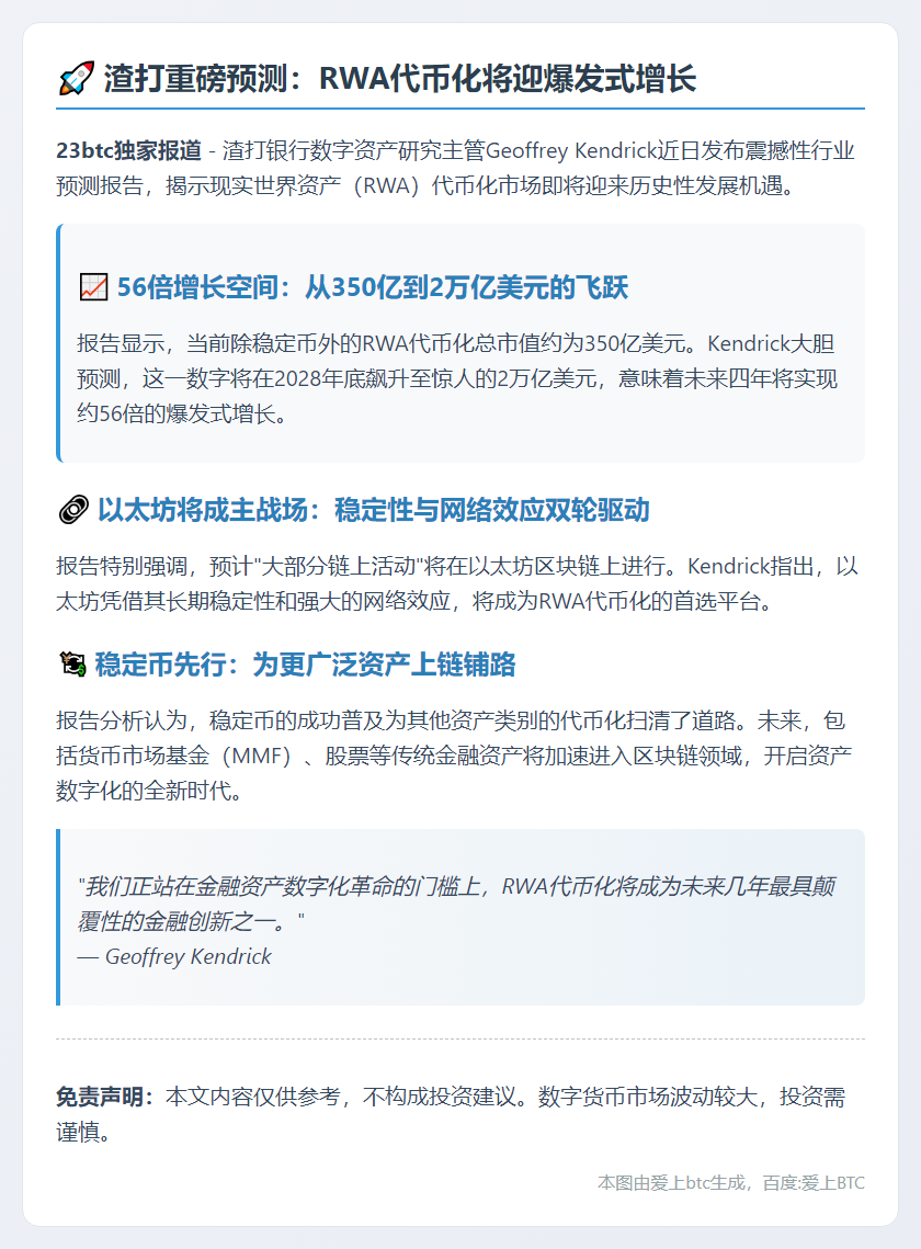 渣打：2028年RWA代币化或达2万亿美元