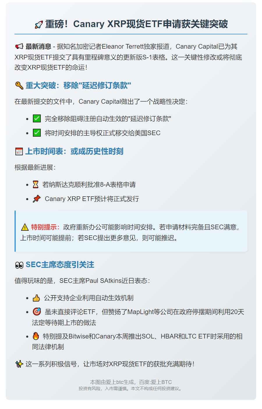 XRP现货ETF或11月13日上市