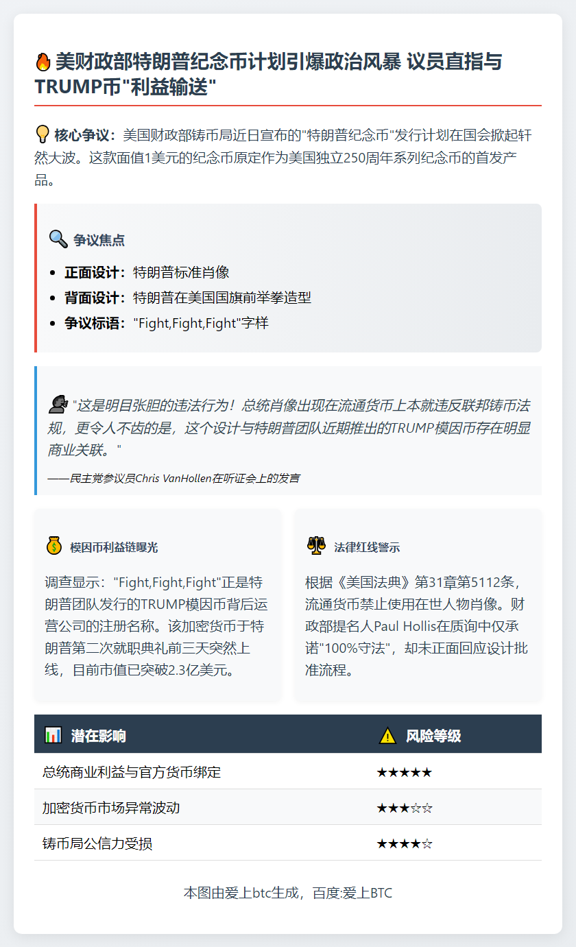 特朗普纪念币引争议，议员质疑关联TRUMP币