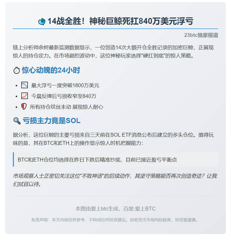 14次全胜鲸鱼浮亏缩至840万