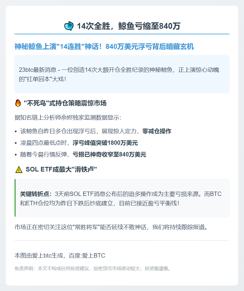 14次全胜，鲸鱼亏缩至840万