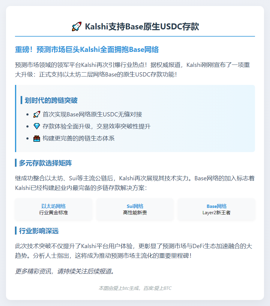 Kalshi支持Base原生USDC存款