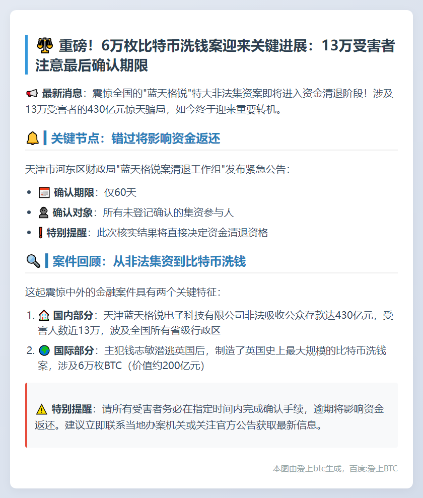 6万枚BTC洗钱案：参与者年内须确认