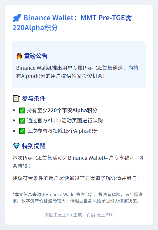 Binance Wallet：MMT Pre-TGE需220Alpha积分