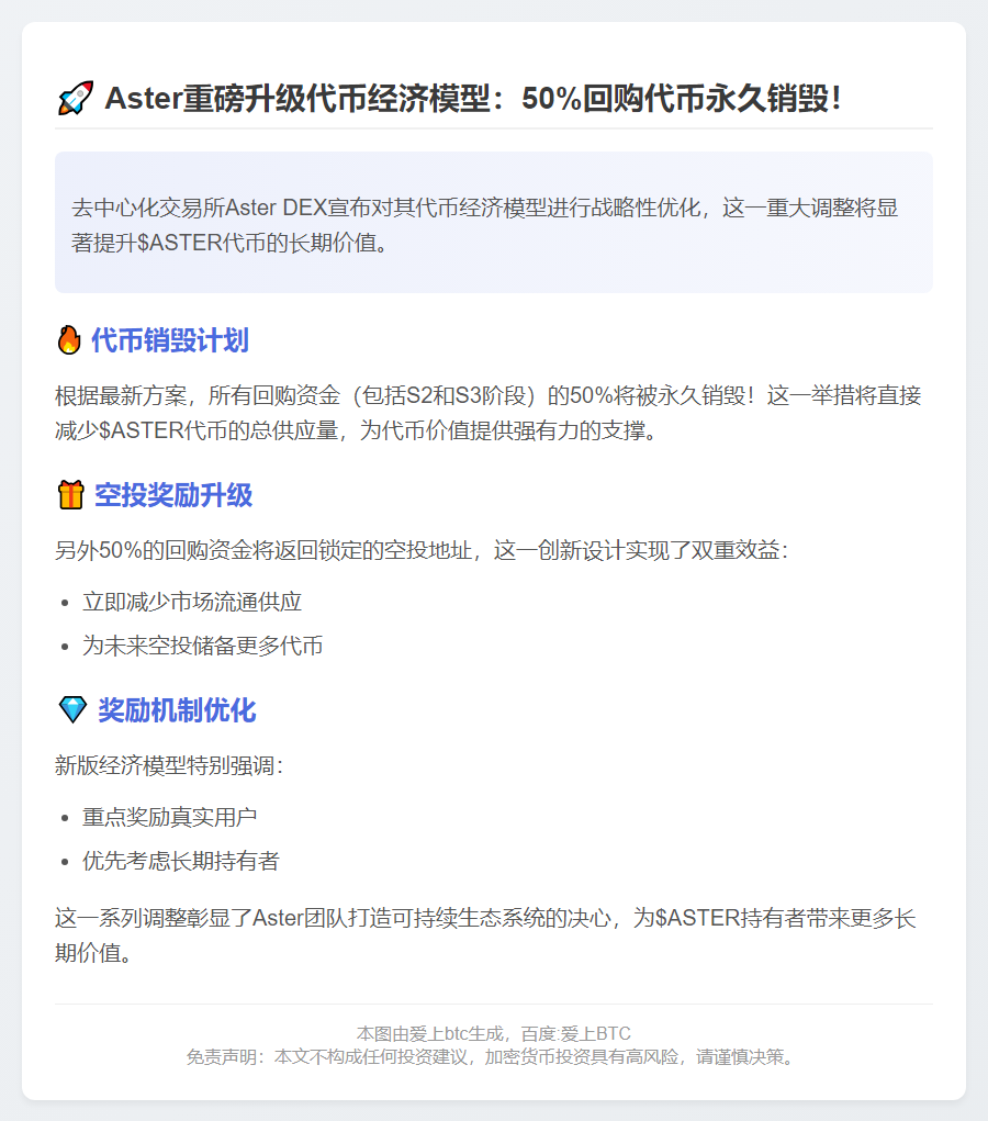 Aster代币50%回购销毁