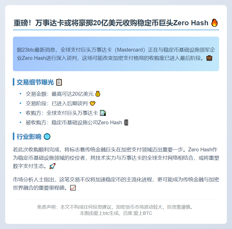 万事达卡拟购Zero Hash