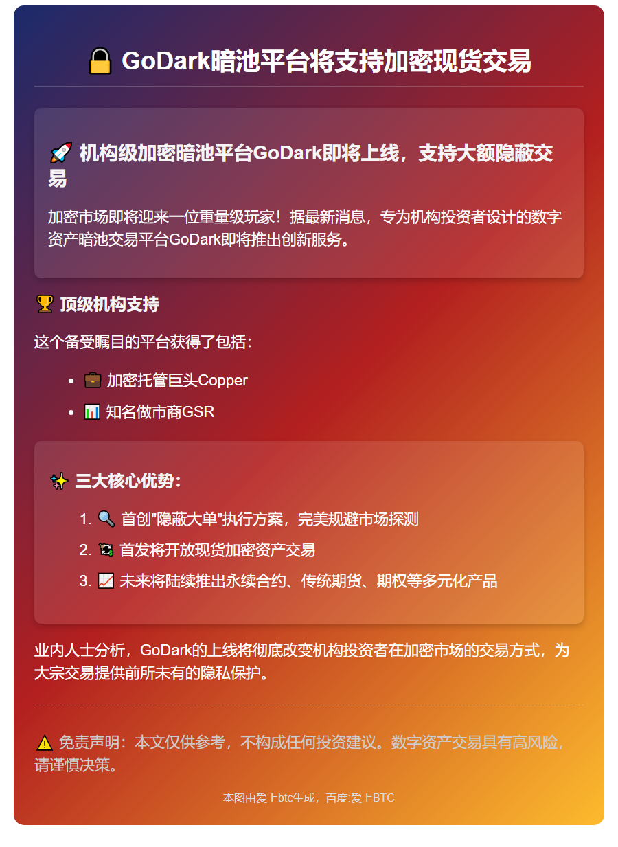 GoDark暗池平台将支持加密现货交易