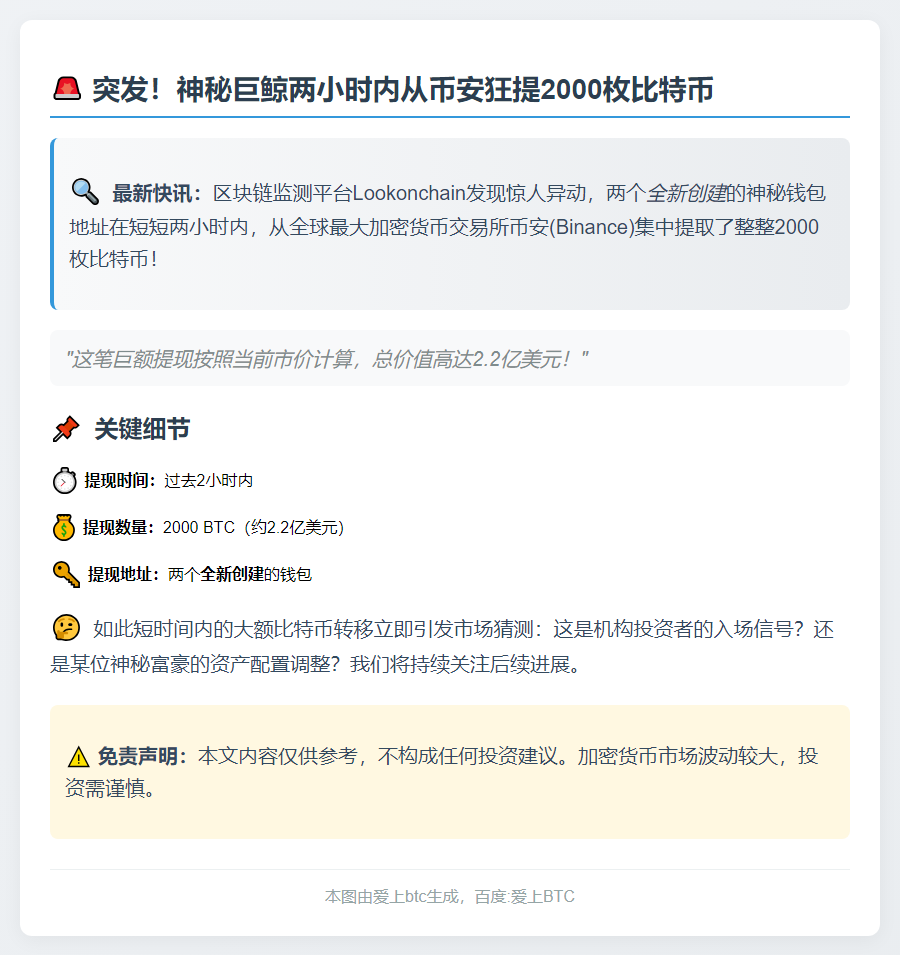 两新钱包转出2000枚BTC