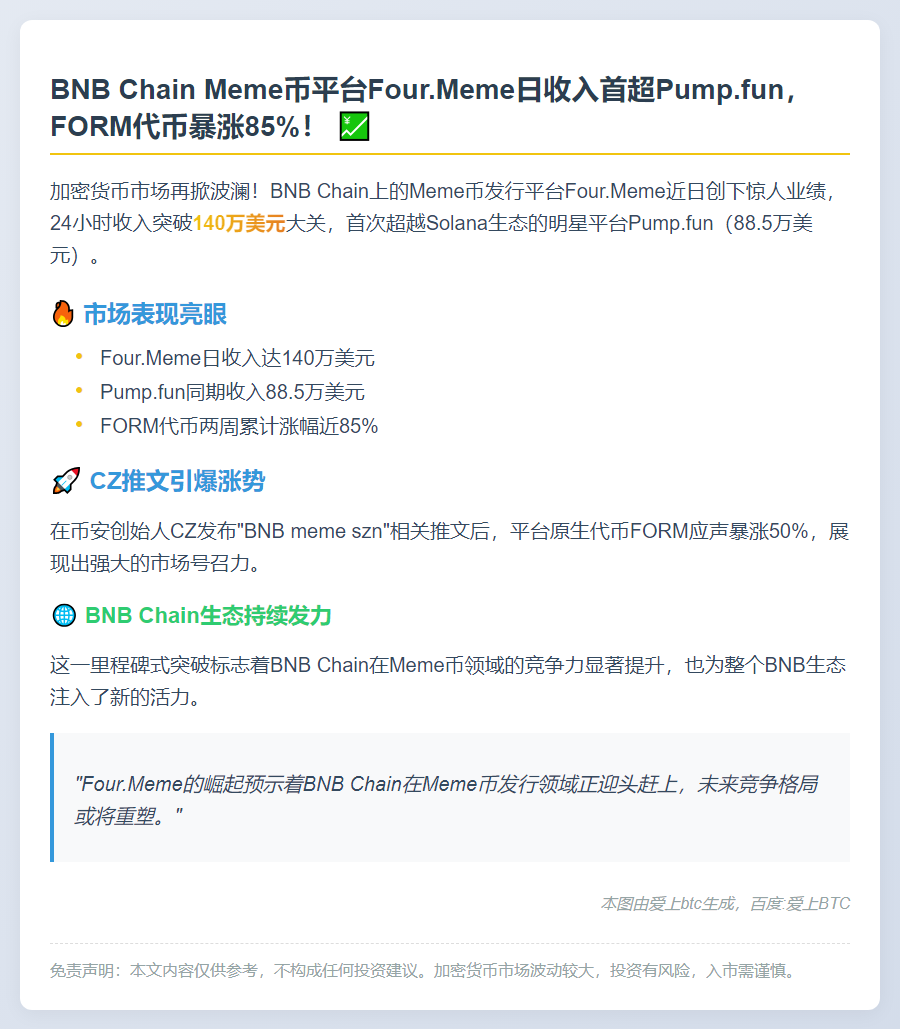 BNB链Meme平台Four.Meme日收超Pump.fun