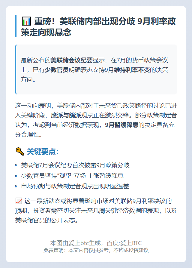 美联储纪要：部分官员支持9月不降息