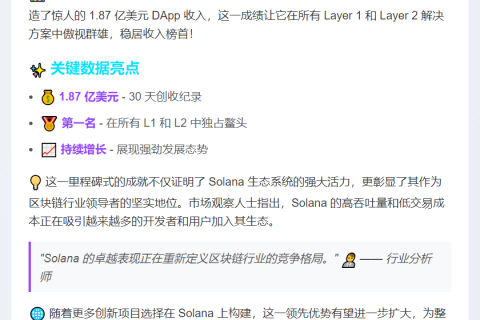 Solana DApp 30日收入1.87亿居首
