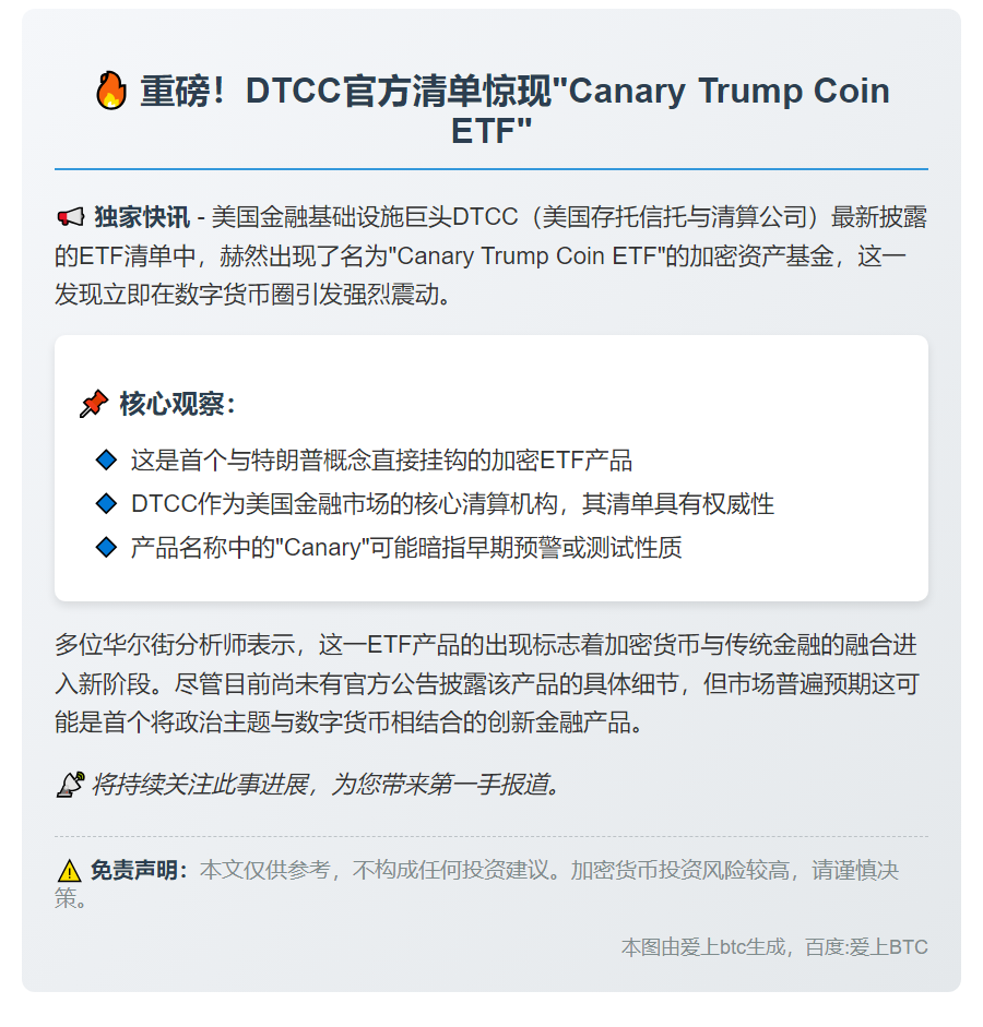 DTCC推出Trump Coin ETF