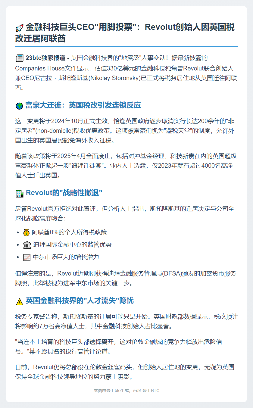 Revolut创始人因税迁居阿联酋