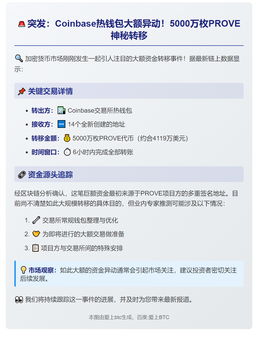 Coinbase热钱包分发5000万PROVE