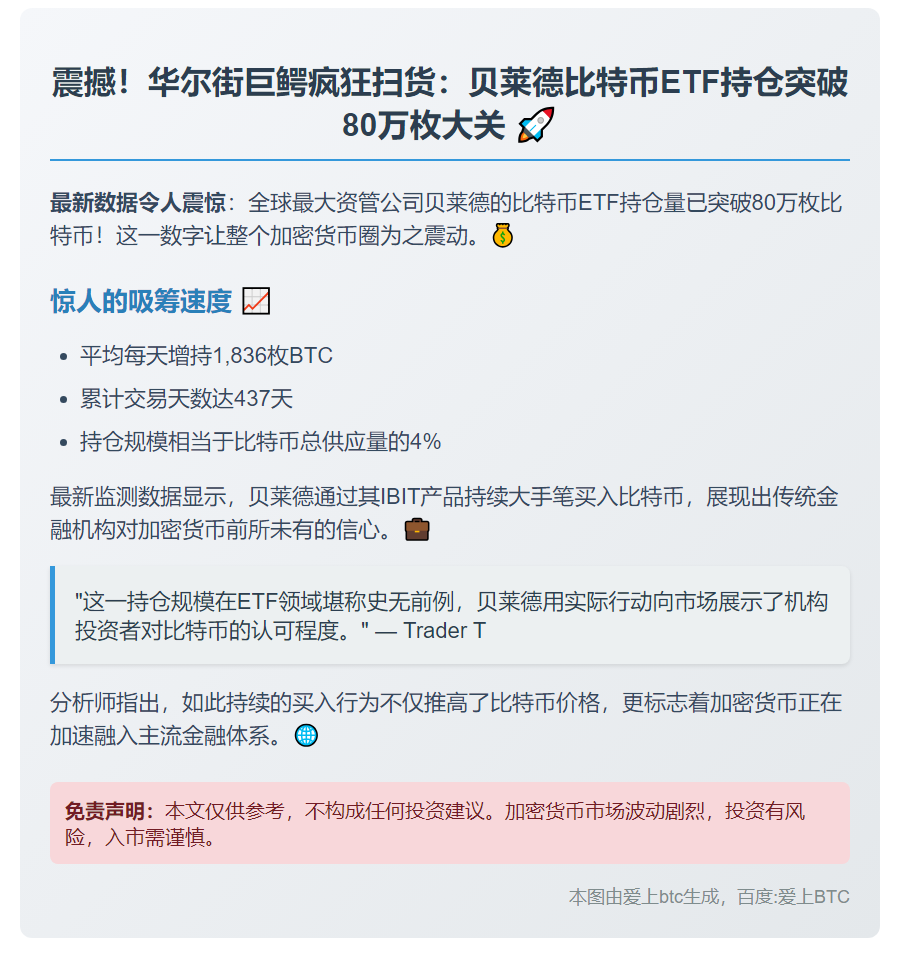 贝莱德比特币ETF持仓突破80万枚
