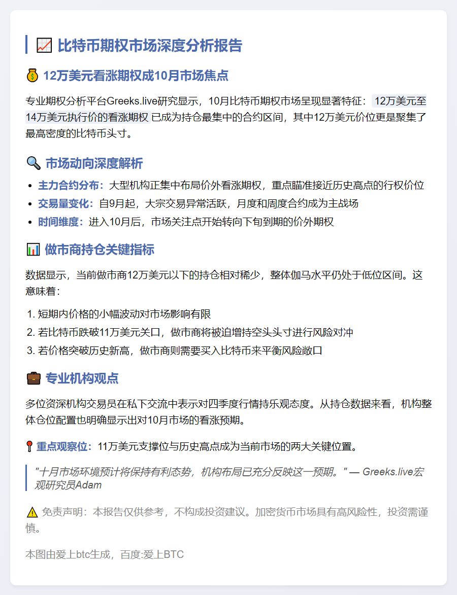 Greeks.live：10月看涨期权持仓集中12万-14万美元