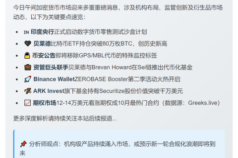 23btc午报 | 10月9日午间要闻