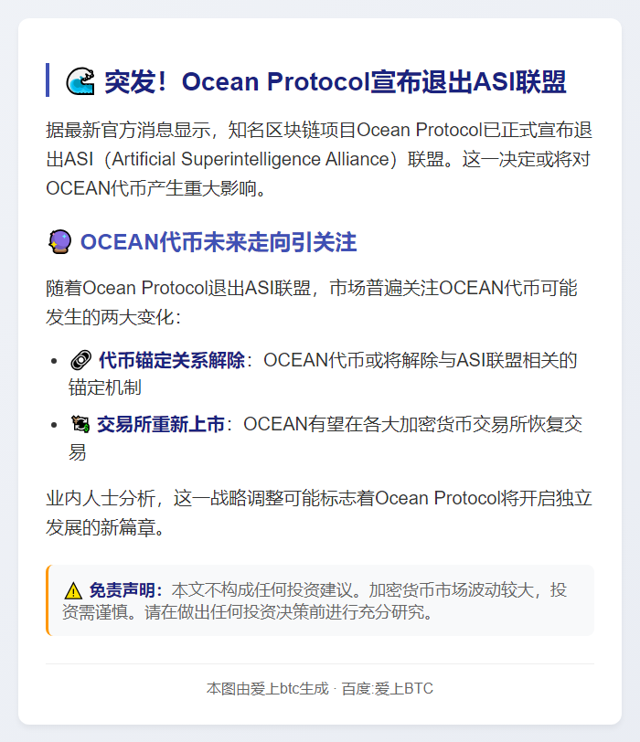 Ocean Protocol退出ASI联盟，OCEAN代币或重新上市