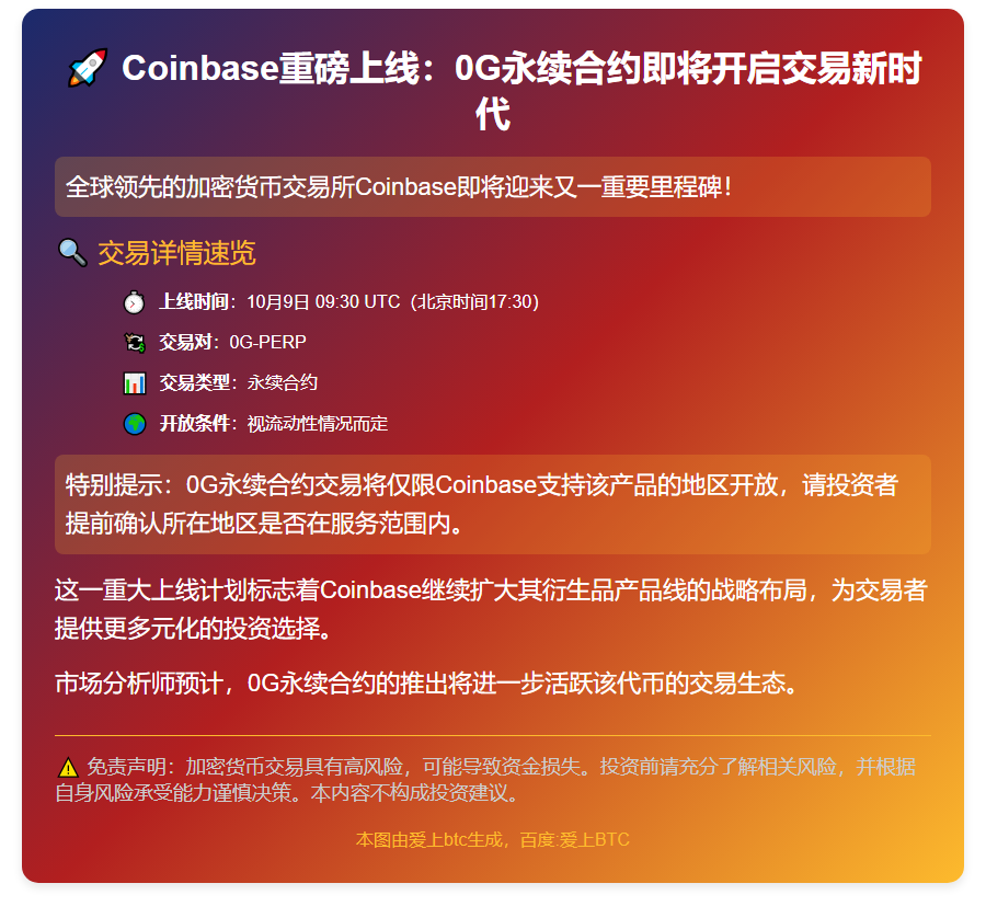 Coinbase 10月9日上线0G合约