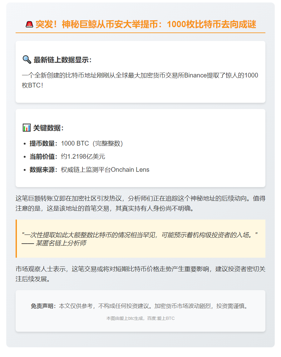 新建地址从币安提取千枚比特币