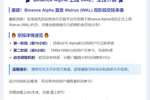 Binance Alpha 上线 WAL，空投开启