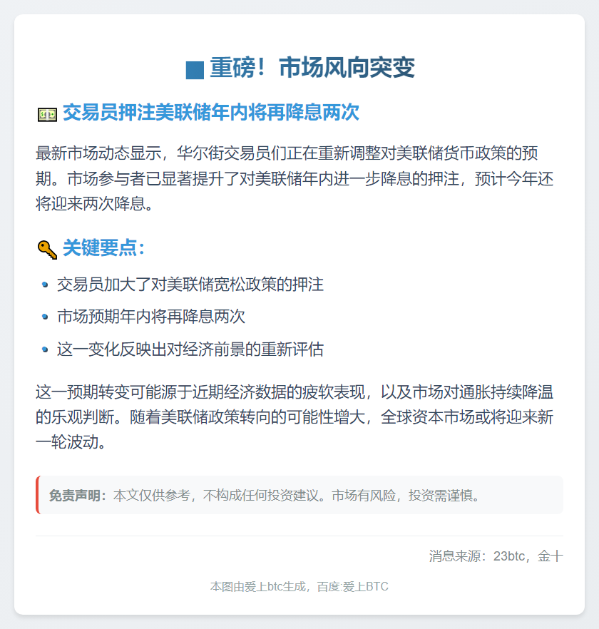 交易员押注美联储年内降息两次