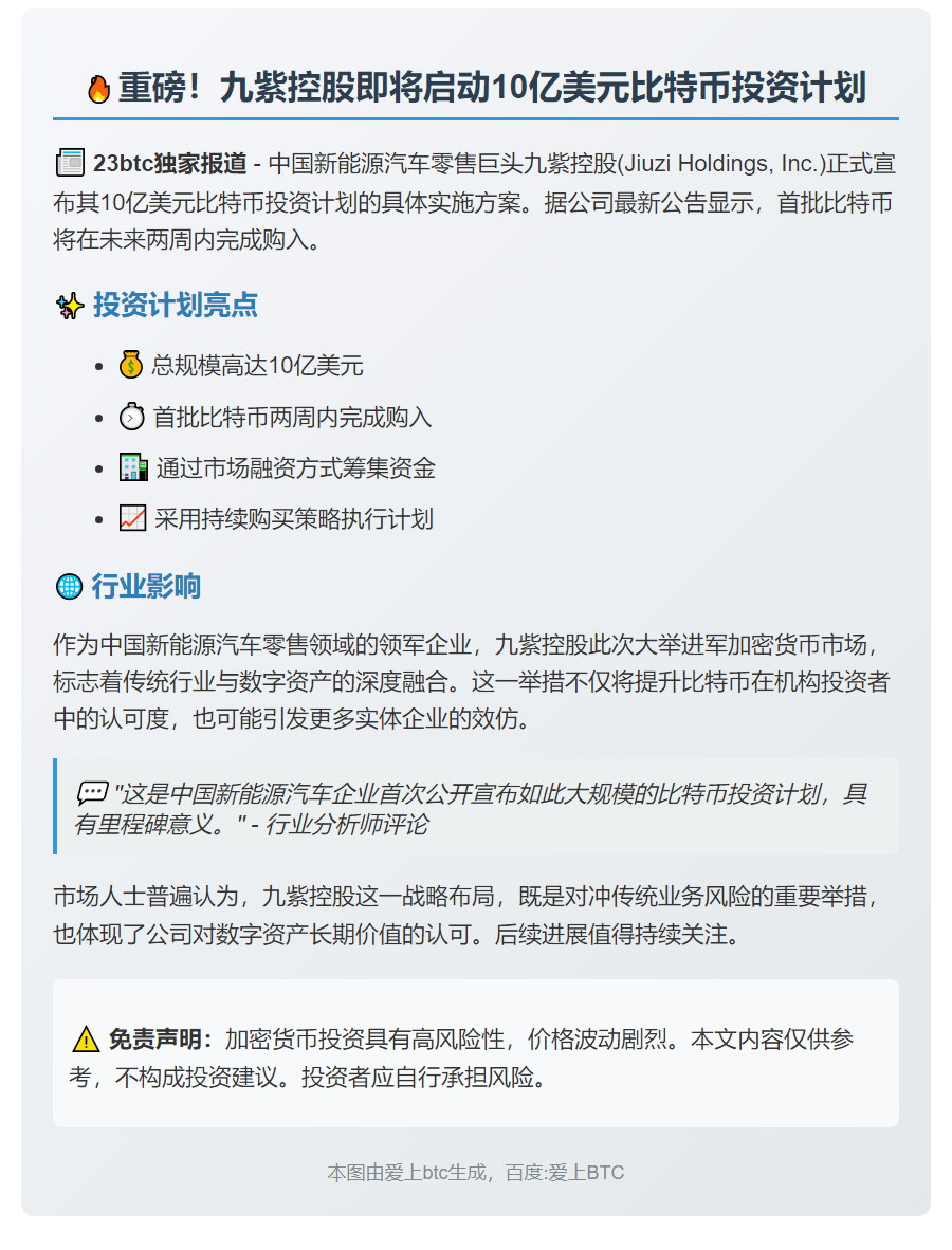 Jiuzi Holdings购10亿美元比特币