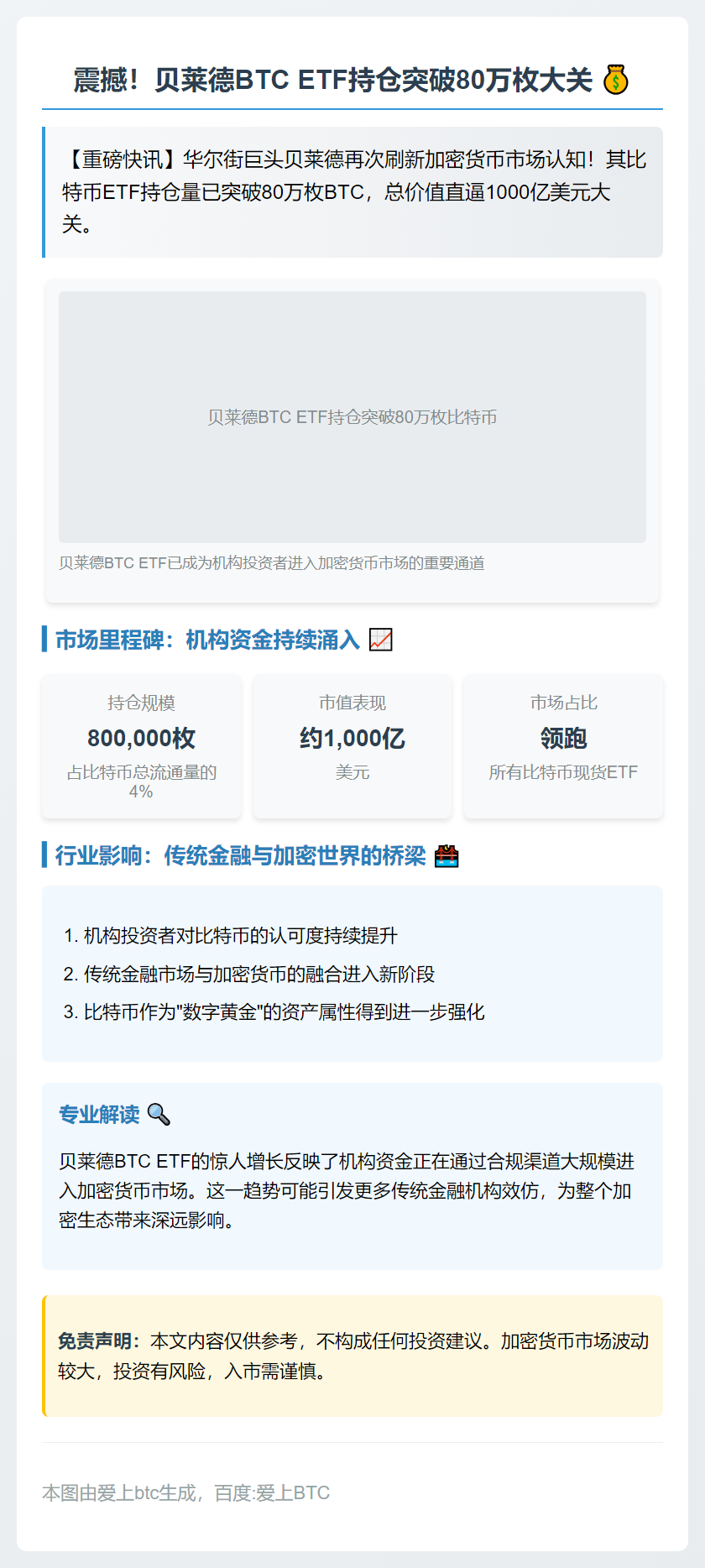 贝莱德BTC ETF规模突破80万枚