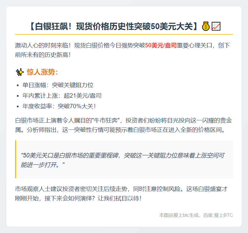 白银现货突破50美元