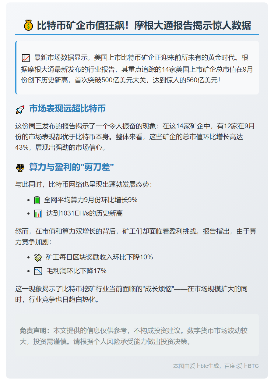 摩根大通：14家比特币矿企市值破560亿