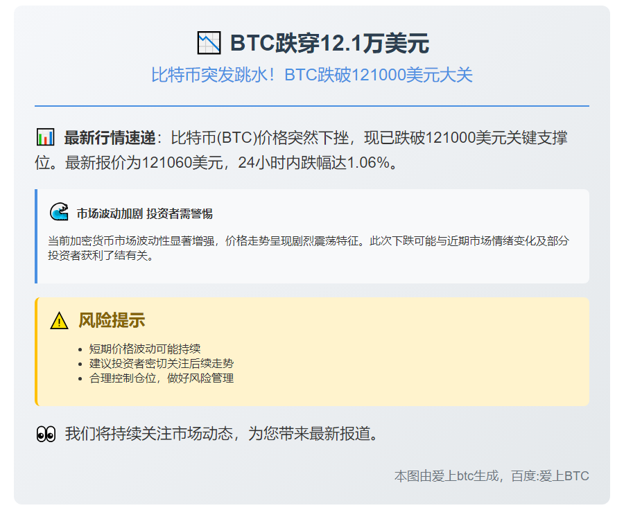 BTC跌穿12.1万美元
