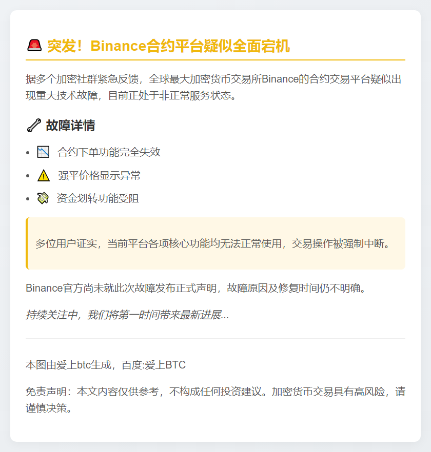 Binance合约宕机，无法下单