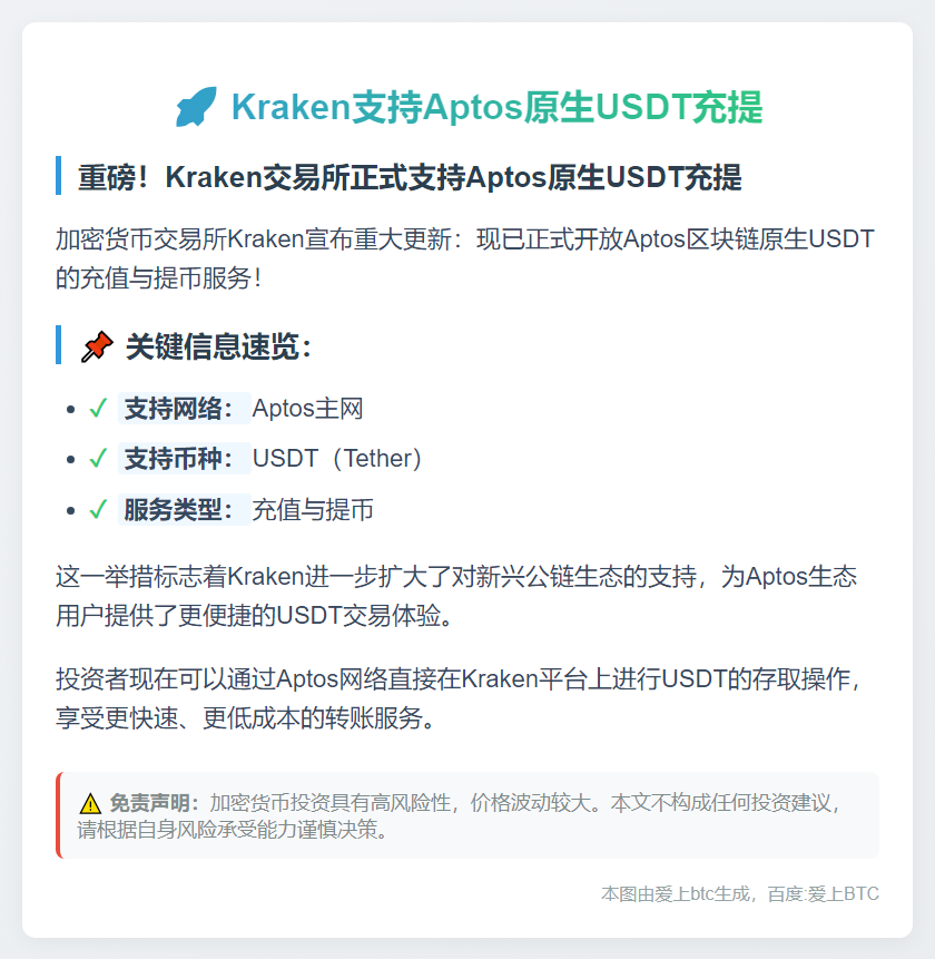 Kraken支持Aptos原生USDT充提