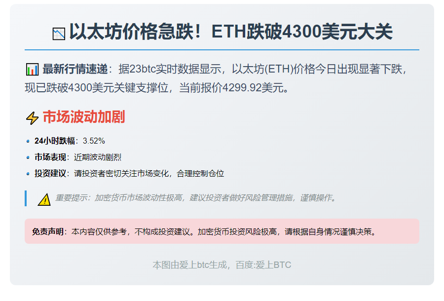 ETH失守4300美元