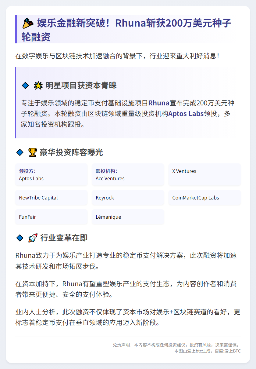 Rhuna获200万美元种子轮融资