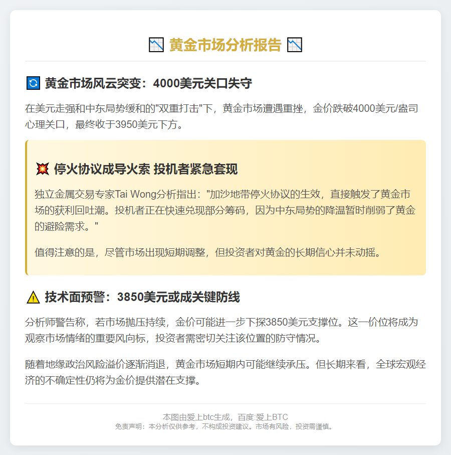 黄金或难获支撑 分析师看跌至3850