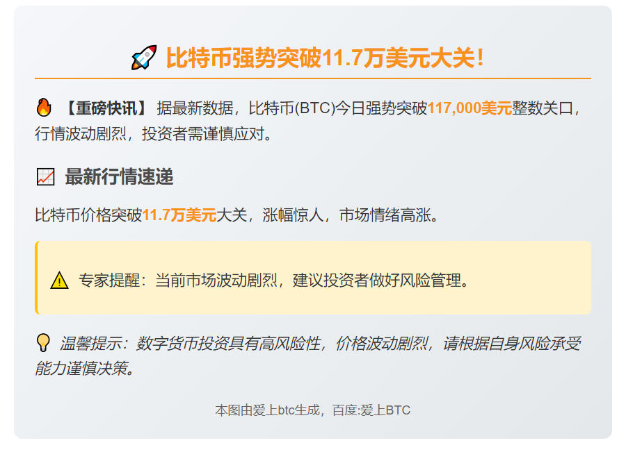 比特币突破11.7万美元