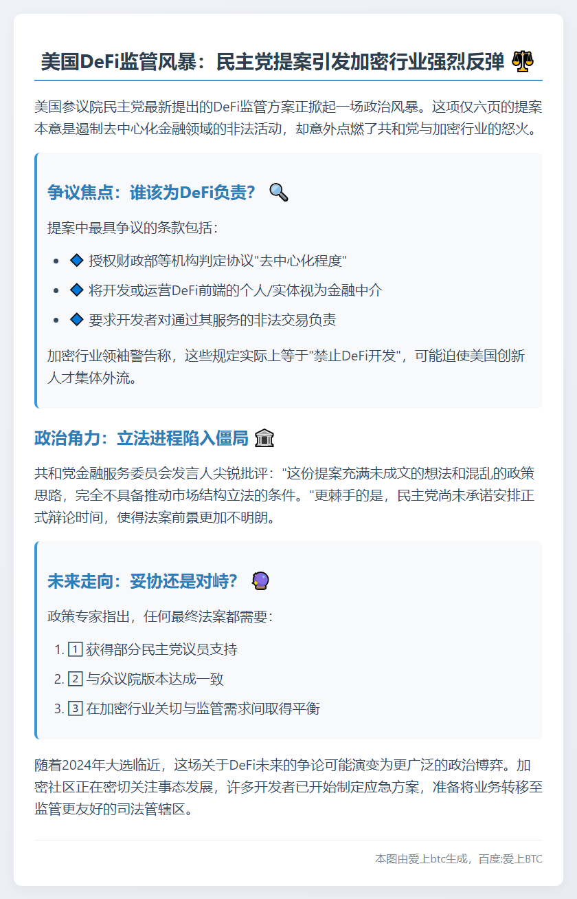 美参院民主党DeFi提案遭多方反对
